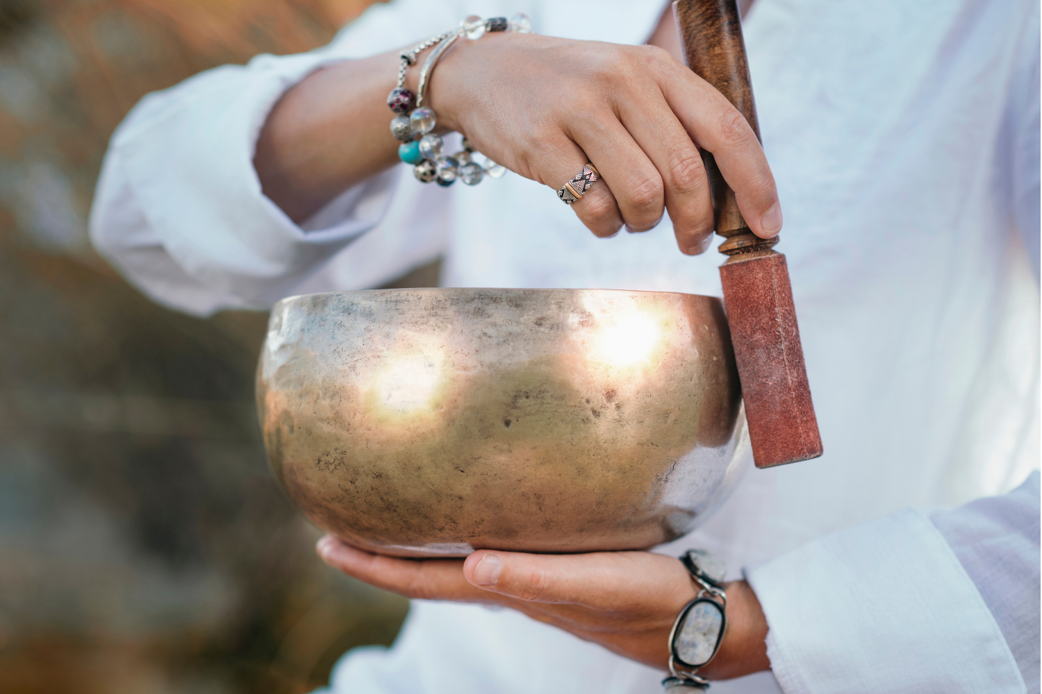 woman having a gong sound bath